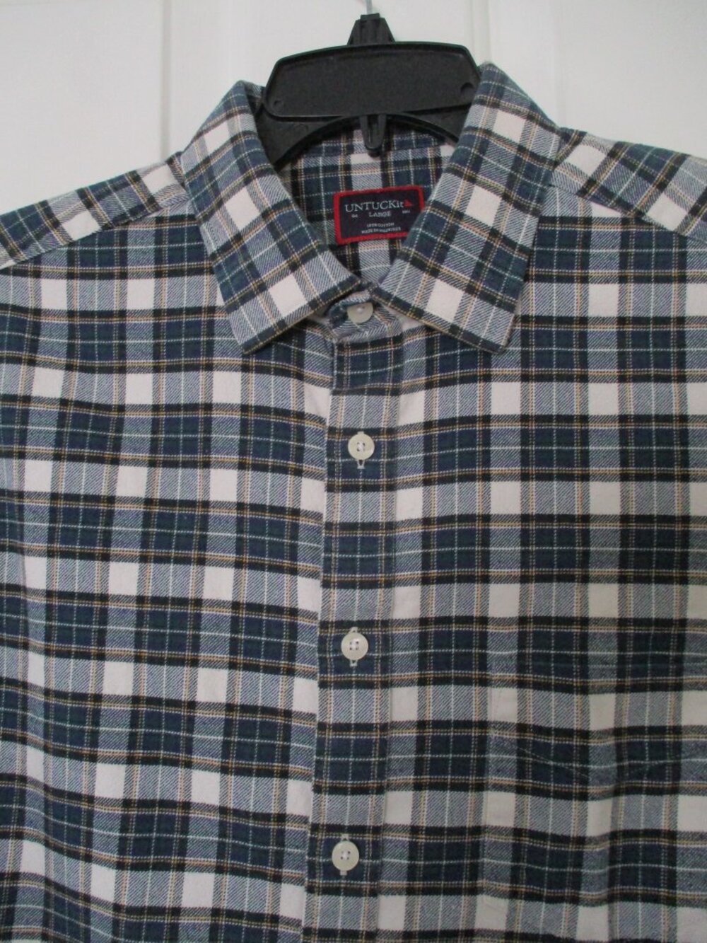 UNTUCKit Mens L/S Blue Green Cotton Flannel Plaid Casual Shirt NWOT - Size M-L*